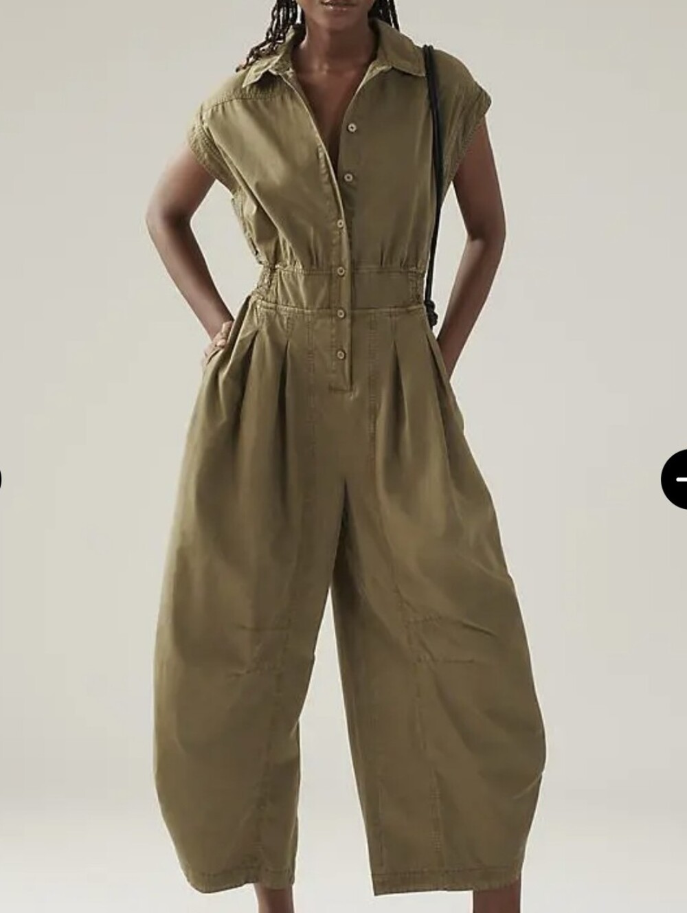 Anthropologie Olive Green Utility Button Front Wide Leg Jumpsuit Size M